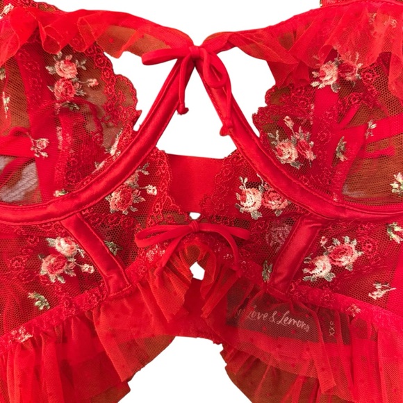 For Love & Lemons Red Lace & Mesh Underwire Bustier Bra SZ. XXS - Picture 9 of 16